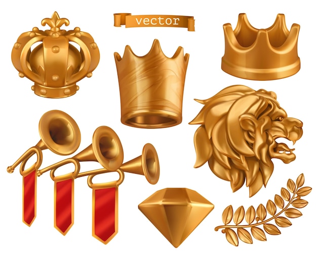 Gouden kroon van de koning 3D-set