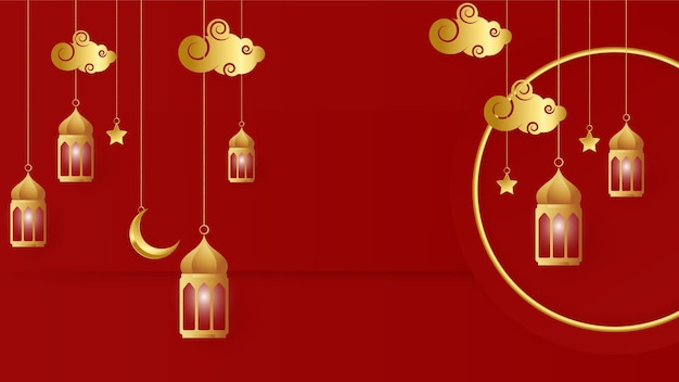 Gouden lantaarn arabisch rood goud islamitische ontwerp achtergrond universele ramadan kareem banner achtergrond met lantaarn maan islamitische patroon moskee en abstracte luxe islamitische elementen