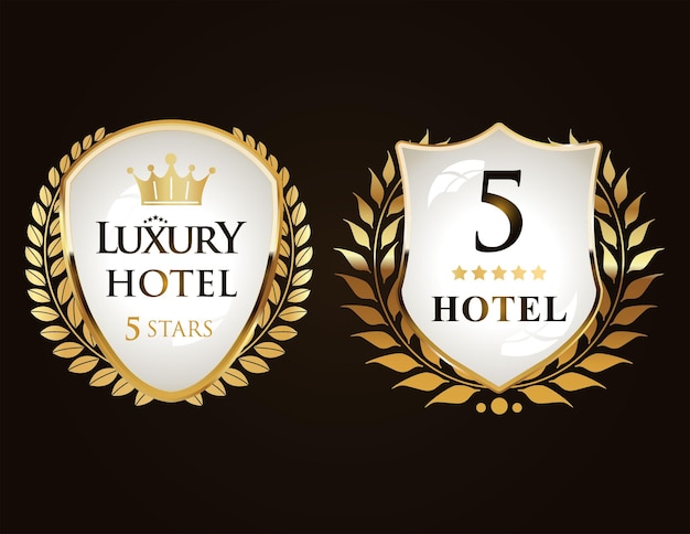 Gouden lauwerkrans set vijf sterren hotel badges collectie