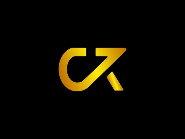 Gouden letter c met een gebogen pijl op een zwarte achtergrond