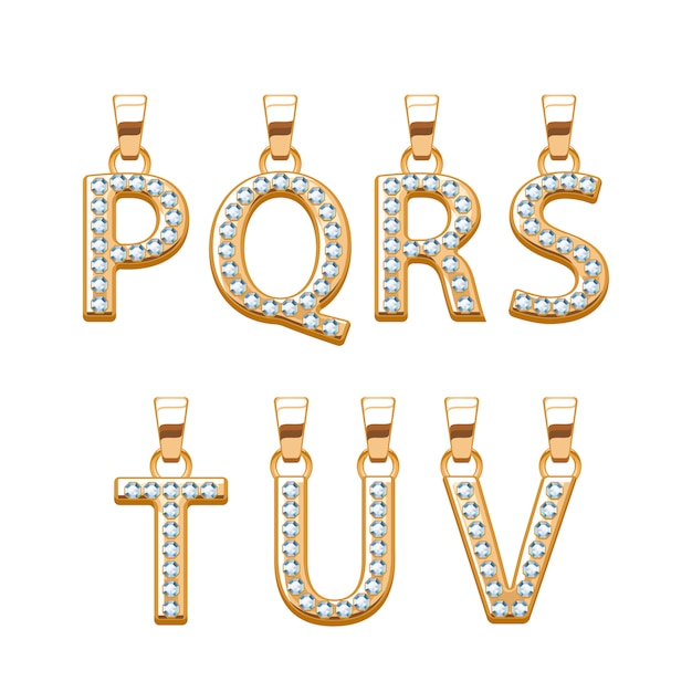 Gouden letters met diamanten edelstenen abc hangers set. illustratie. goed voor sieraden.