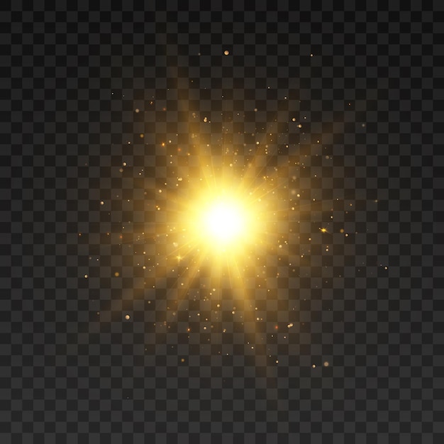 Gouden lichteffect op transparante achtergrond zonnevlam met stralen en verblindende stervorming