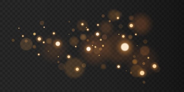 Vector gouden lichten bokeh met abstracte heldere schittering geïsoleerd op donkere doorzichtige achtergrond