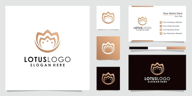 Gouden lotusbloem logo en visitekaartje ontwerp.