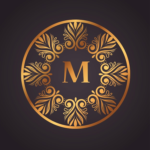 Gouden luxe letter m in circulaire frame