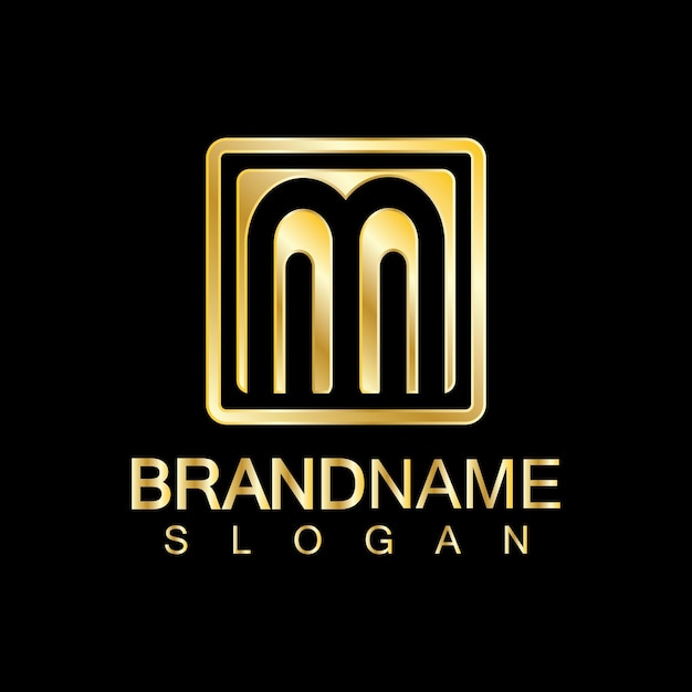 Gouden Luxe Letter M Logo Vector Ontwerp Geïsoleerd Op Blauwe Achtergrond