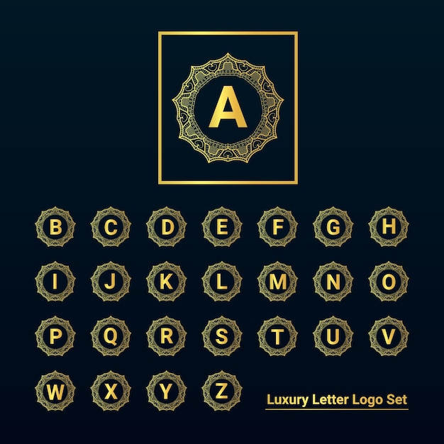 Vector gouden luxe letterlogo set sjabloon met gouden stijl