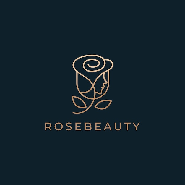 Gouden luxe roos schoonheid vrouw gezicht logo ontwerp