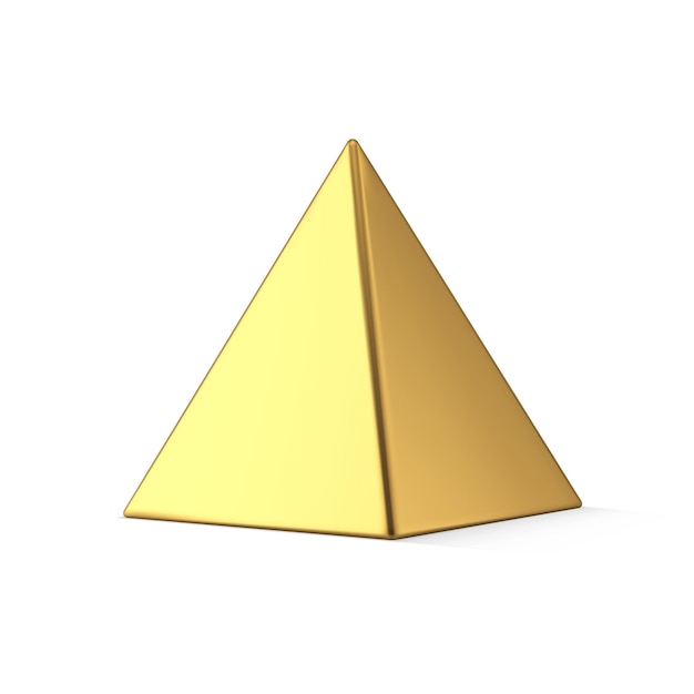 Vector gouden luxe veelhoekige geometrische figuur metallic glanzende isometrische driehoek piramide met schaduw