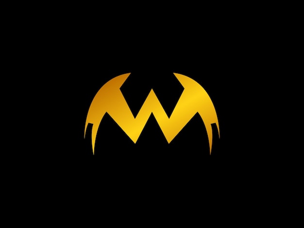 Gouden m-logo op een zwarte achtergrond