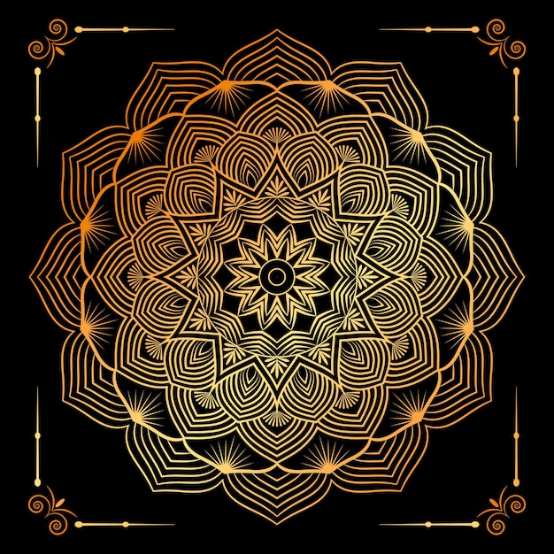 Gouden mandala een zwarte achtergrond Gratis Vector