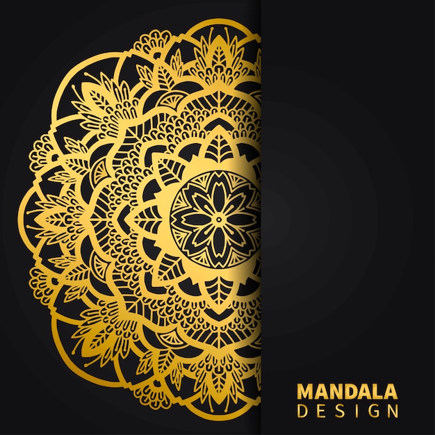 Gouden mandala ontwerp achtergrond. Etnische ronde versiering. Hand getekend Indiase motief. Unieke gouden bloemenprint.
