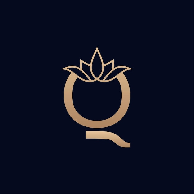 gouden merklogo-ontwerp met lotusbloemletter Q
