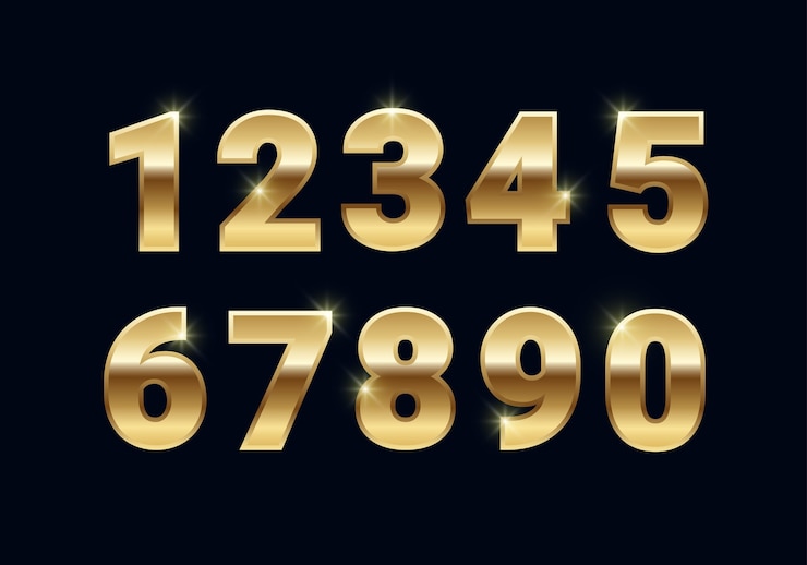 Vector gouden metallic glanzende nummers ingesteld, vector gouden lettertype tekenen geïsoleerd op zwarte achtergrond.