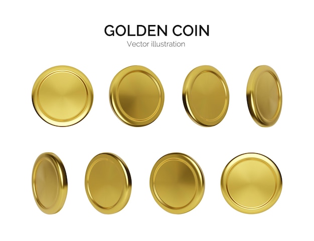 Vector gouden munt rotatie. financiën en geld. realistisch render goud geld. glanzende metalen munt. vector illustratie