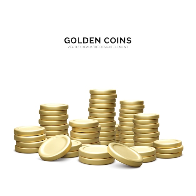 Gouden munt stapel 3d gouden munt geïsoleerd op een witte achtergrond
