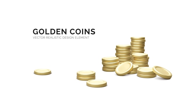 Gouden munten cartoon realistische metalen geldstapels