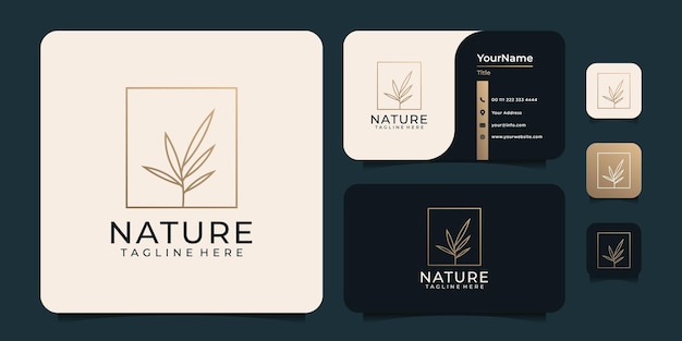 Gouden natuur minimalistisch blad bloem logo