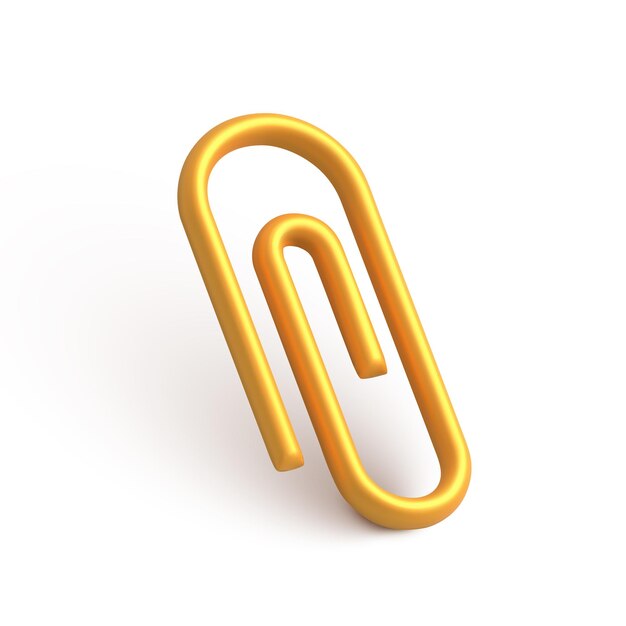 Gouden paperclip geïsoleerd op witte achtergrond Isometrische icoon van gouden briefpapier paperclip of klem in 3D-ontwerp voor app-element Webchat kantoor symbool nieuwe organisator collectie Vector illustratie