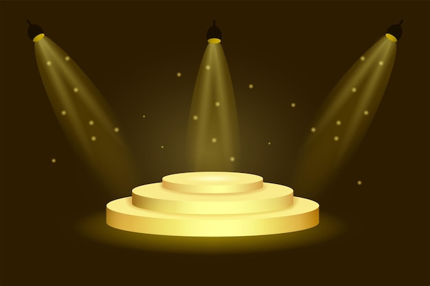 Gouden podium met confetti en lichtjes