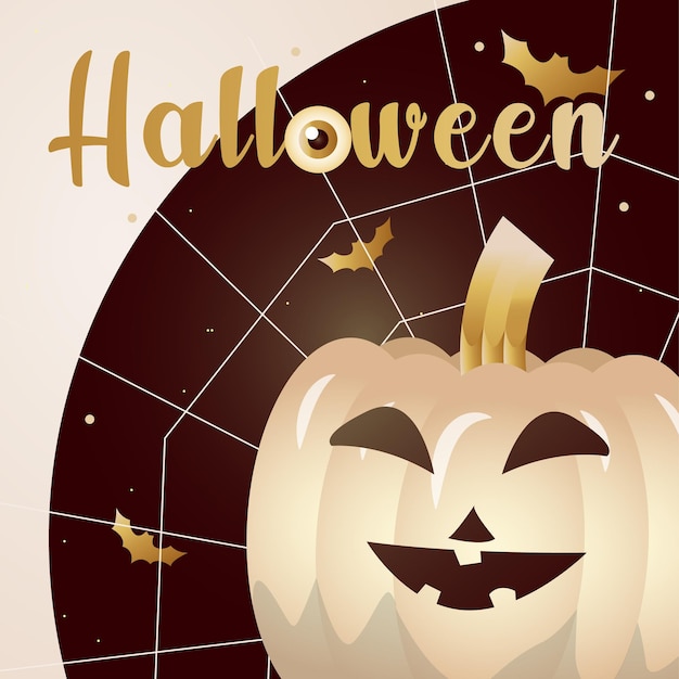 Gouden pompoen Halloween banner vleermuizen web een maan op achtergrond Vector illustration