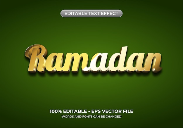 Gouden Ramadan-teksteffect Bewerkbare luxe en realistische grafische stijlen Glanzend teksteffect