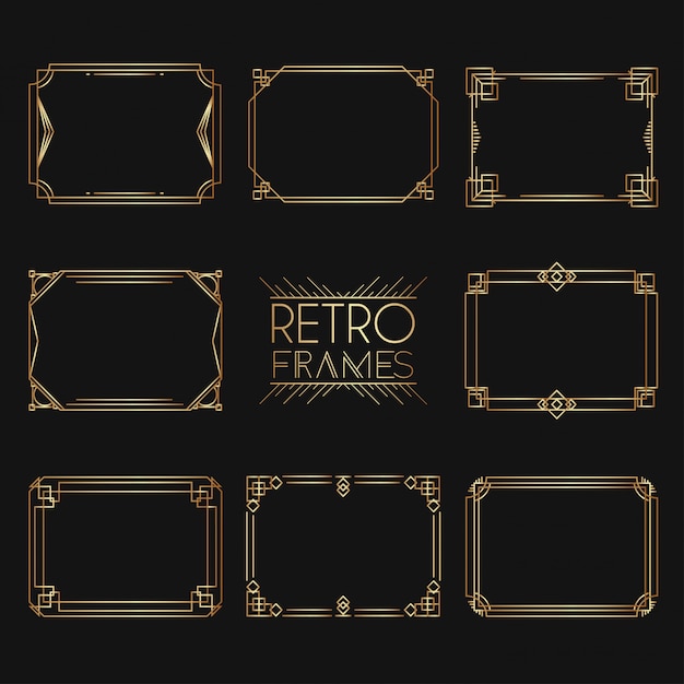 Gouden retro frames. Collectie gouden premium promo zegels / stickers.