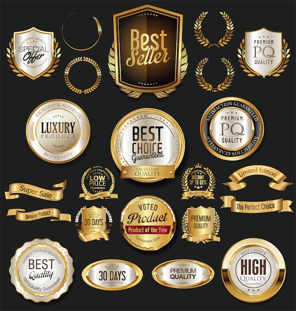 Gouden retro labels badges frames en linten collectie