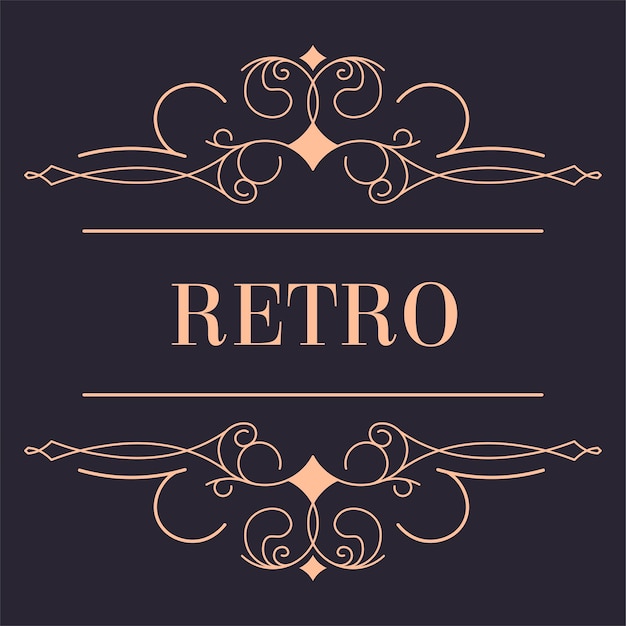 Vector gouden retro-logotype met wervelende golvende lijnen en bloemornamenten