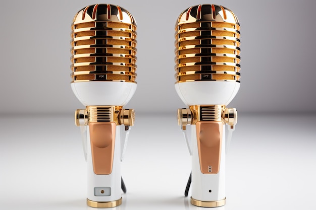 Gouden Retro Mic op witte achtergrond 3D rendering 3D illustratie 3D gouden microfoon Radioprogramma of