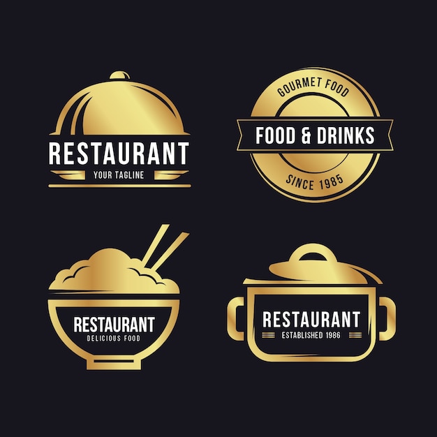 Gouden retro restaurant logo set