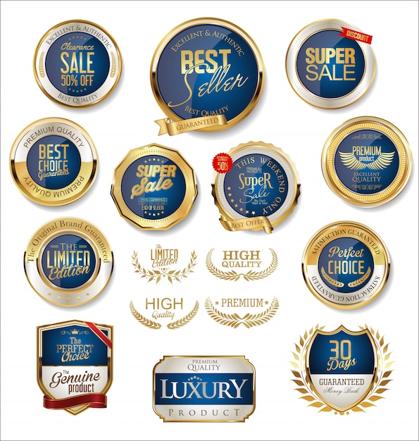 Gouden retro verkoop badges collectie