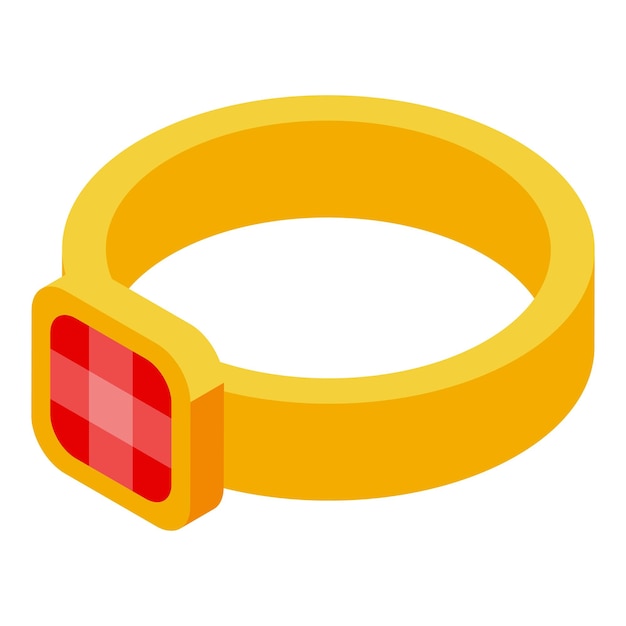 Gouden ring met vierkante rode edelsteen isometrische icoon