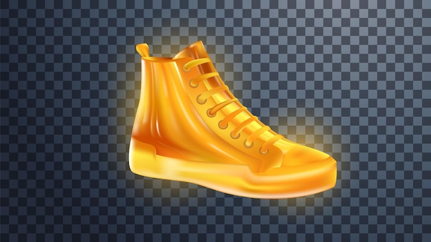 Gouden schoenen op een transparante achtergrond Realistisch 3D-vectoritem met hoogtepunten en reflecties