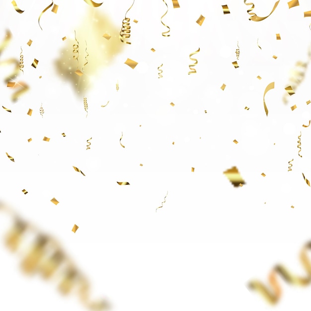 Gouden serpentijn en confetti geïsoleerd op zwarte achtergrond. Vector illustratie.