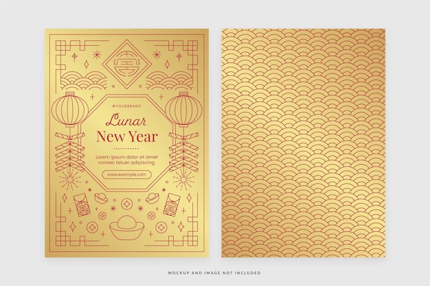 Gouden Sierlijke CNY Chinees Nieuwjaar Viering Flyer Kaartsjabloon in Vector V3