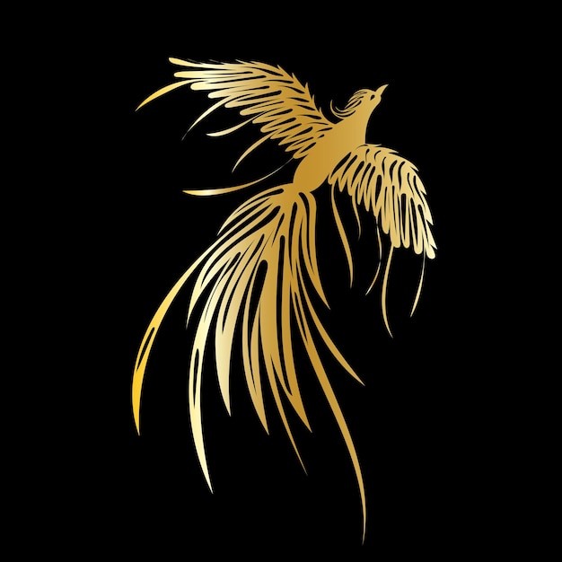 Gouden silhouet phoenix vogel geïsoleerde vector