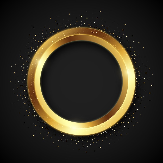 Vector gouden sprankelende 3d-ring met gouden glitter op een zwarte achtergrond vector gouden frame