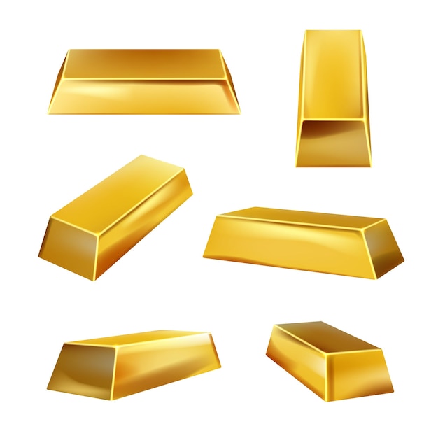 Vector gouden staven verzameling van gouden stenen vast geld fatsoenlijke vector realistische verzameling