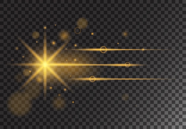 Gouden ster met gloed en schittering op donkere doorzichtige achtergrond Vectorbeeld