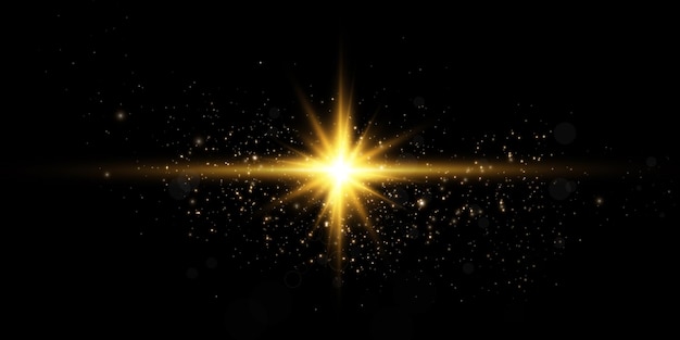 Gouden ster op een zwarte achtergrond het effect van gloed en lichtstralen gloeiende lichten sunvector
