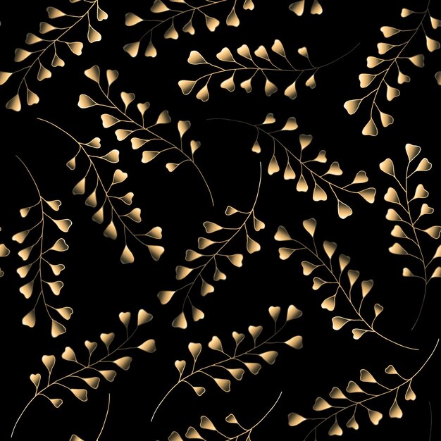 Vector gouden takken op zwart naadloos patroon als achtergrond handgetekende botamische elementen vectorkunst