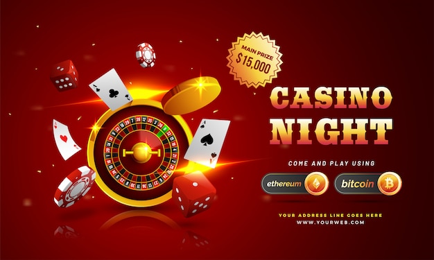 Vector gouden tekst casino night met 3d-chip