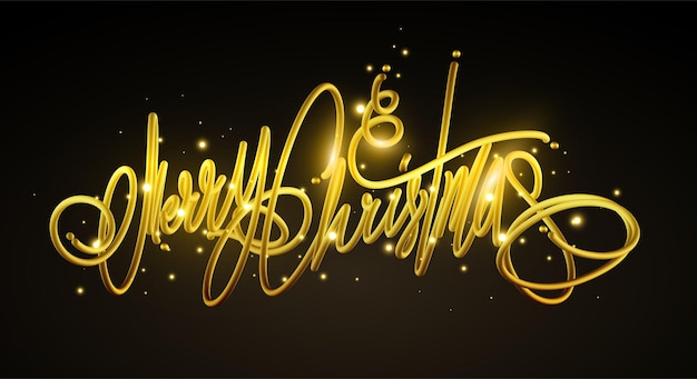 Vector gouden tekst merry christmas belettering. handgetekende inscriptie