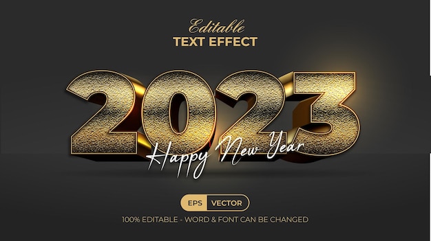 Gouden teksteffect 2023 nieuwjaarsstijl Bewerkbaar teksteffect