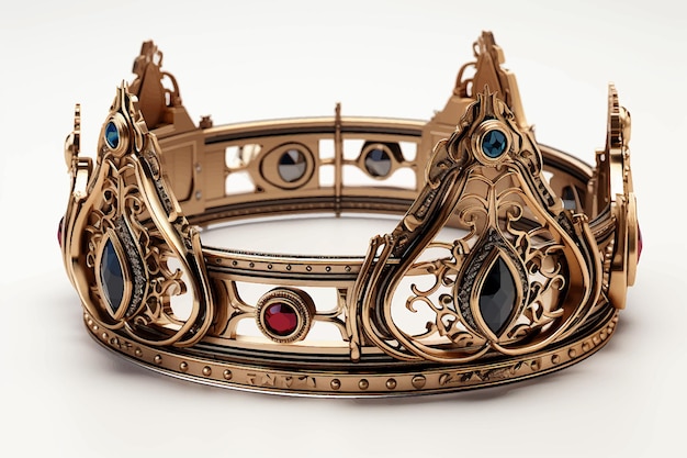 Vector gouden tiara bezaaid met valse juwelen en diamanten gouden kroon met edelstenen geïsoleerd op een witte pagina