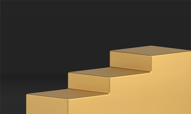 Gouden trappen premie opwaarts neerwaarts platform leiderschap win voetstuk 3D-ontwerp realistische vector