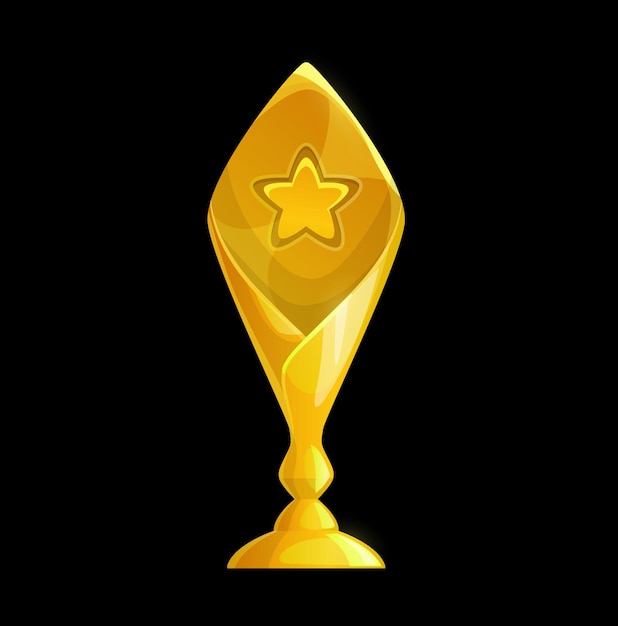 Gouden trofee cup pictogram, vector gouden winnaar prijs, eerste plaats award. kampioensbeker met ster. winnaar game ui asset, wedstrijd overwinning prestatie, sport competitie, triomf, succes viering