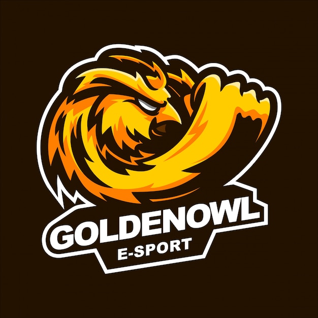 Gouden uil e-sport gaming mascotte logo sjabloon