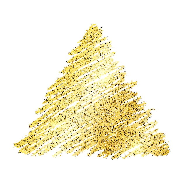 Gouden verf hand getekend glinsterende driehoek op een witte achtergrond. achtergrond met gouden glitters en glittereffect. lege ruimte voor uw tekst. vector illustratie